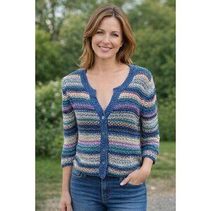 J Jill Chunky Knit size XS 3/4 sleeve sweater Cardigan Multicolored